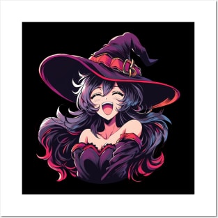 Cute Anime Halloween Witch Smiling Posters and Art